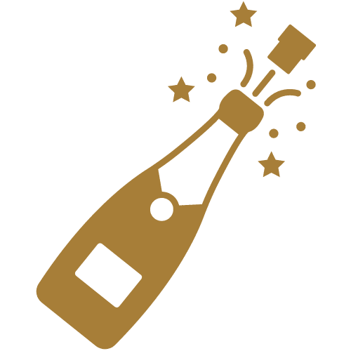 Graphic image of a festive champagne bottle with the cork popping to represent renting the whole venue space.